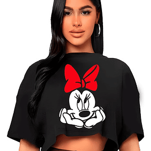 Polera Crop Top Mujer Ratona Minnie Oversize Grafimax