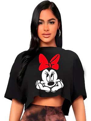 Polera Crop Top Mujer Ratona Minnie Oversize Grafimax