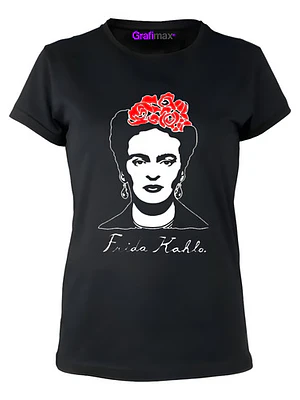 Polera Frida Kahlo Signature Mujer Negra Algodon Grafimax