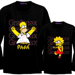Pack Polera Manga larga Homero Lisa Papá Hija Familia Padre Simpsons - Grafimax