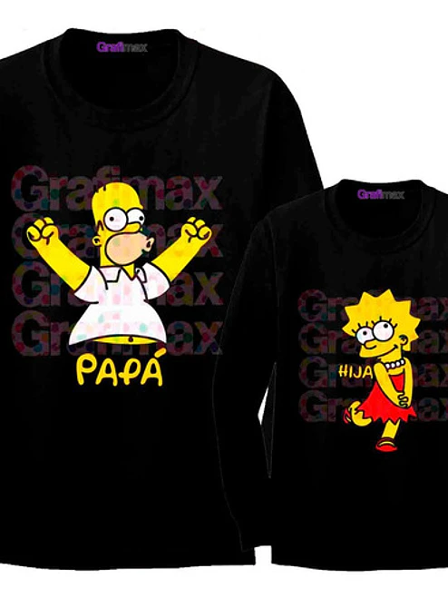 Pack Polera Manga larga Homero Lisa Papá Hija Familia Padre Simpsons - Grafimax 1