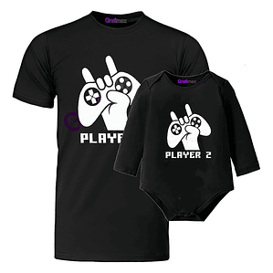 Poleras Papá Hijo Body Bebe Gamer Padre Player 1 2 Grafimax
