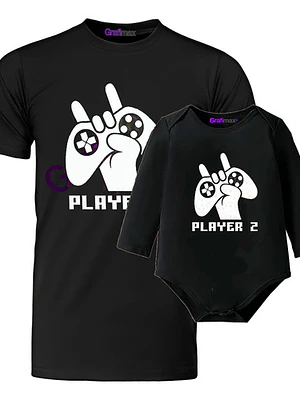 Poleras Papá Hijo Body Bebe Gamer Padre Player 1 2 Grafimax