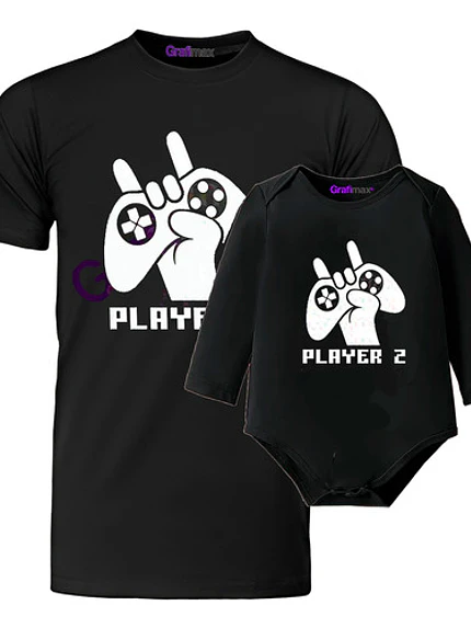 Poleras Papá Hijo Body Bebe Gamer Padre Player 1 2-Grafimax 1