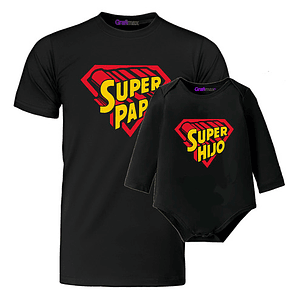 Polera Y Body Bebé Super Papá E Hijo Familia Regalo Grafimax