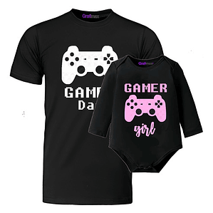 Polera Papá Hijo Body Bebe Gamer Dad Y Girl Familia Grafimax