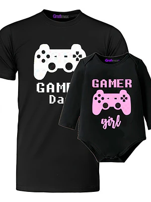 Polera Papá Hijo Body Bebe Gamer Dad Y Girl Familia Grafimax