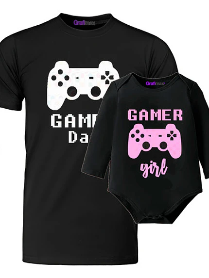 Polera Papá Hijo Body Bebe Gamer Dad Y Girl Familia -Grafimax 1