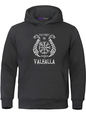 Polerón Victory Or Vikingo Gym Algodón Hombre Negro Grafimax