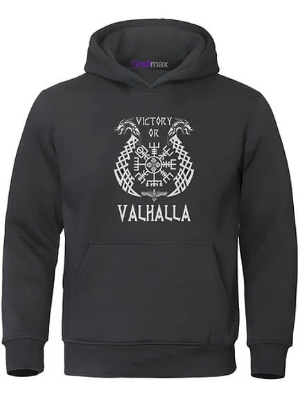 Polerón Victory Or Vikingo Gym Algodón Hombre Negro Grafimax 1