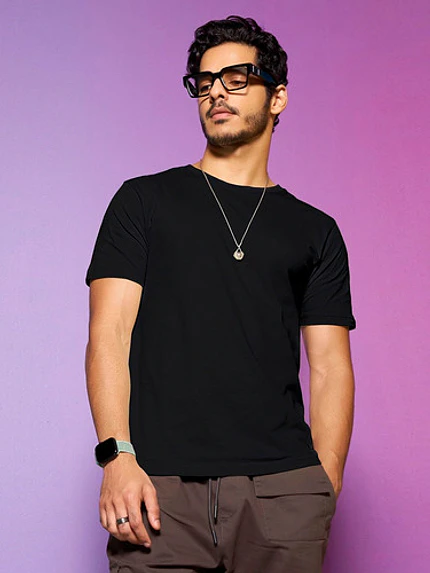 Polera Negra Premium 100% Algodón Semi Slim Fit Grafimax 2