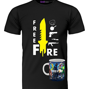 Polera Free Fire Video Juego Navaja + Tazón Grafimax