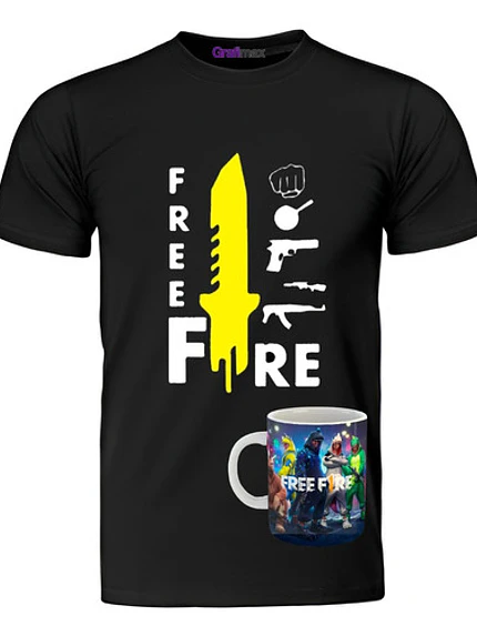 Polera Free Fire Video Juego Navaja + Tazón Grafimax 1