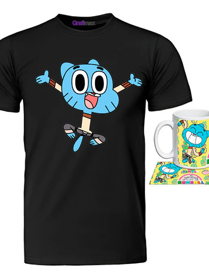 Polera Gumball Jump ( Todas las tallas ) + Tazón Grafimax 1