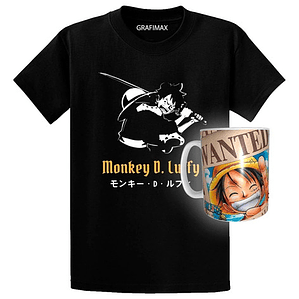 Polera One Piece Monkey D Luffy Anime + Tazón Katan Grafimax