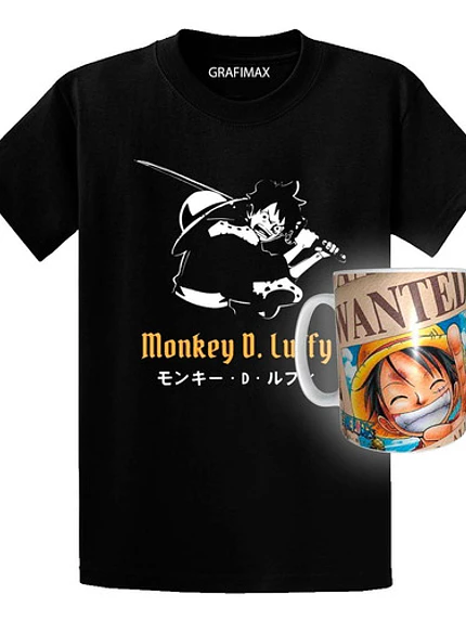 Polera One Piece Monkey D Luffy Anime + Tazón Katan Grafimax 1
