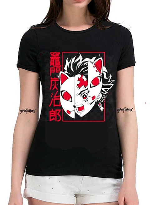 Polera Kimetsu No Yaiba Demon Slayer Mascaras Mujer Grafimax 1