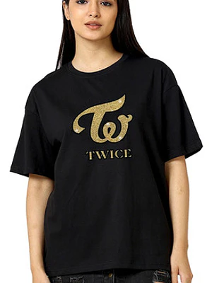 Polera Twice Oversize Kpop Corea Logo Dorado Música - Grafimax