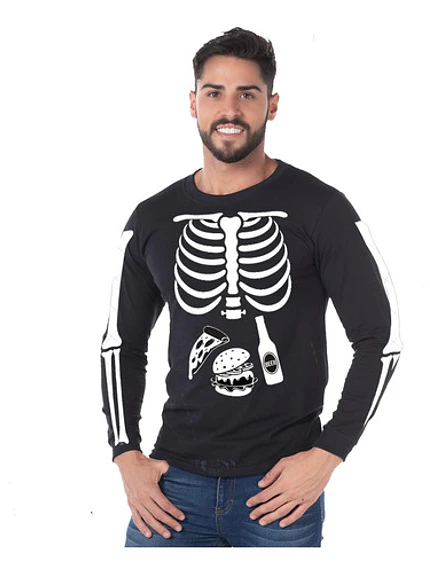 Polera Manga Larga Esqueleto Huesitos Halloween - Grafimax 1