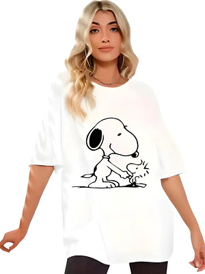Polera Oversize Snoopy Woodstock Caricaturas Mujer Grafimax