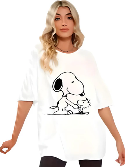 Polera Oversize Snoopy Woodstock Caricaturas Mujer Grafimax 1