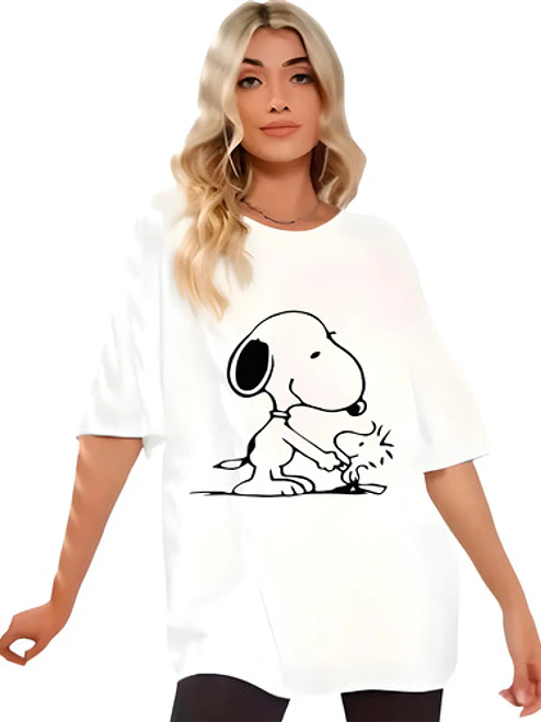 Polera Oversize Snoopy Woodstock Caricaturas Mujer Grafimax 1