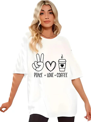Polera Oversize Peace Love Coffe Mujer Grafimax
