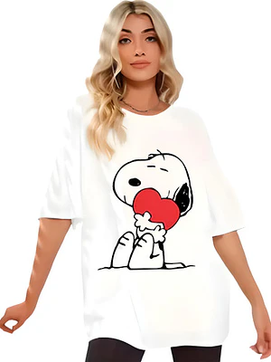 Polera Oversize Snoopy Corazón Caricaturas Mujer Grafimax