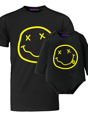 Pack Polera Papá E Hijo Rock Nirvana Logo Smile Grafimax