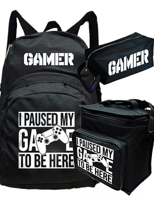 Pack Gamer Paused My Game Mochila Lonchera Estuche Grafimax