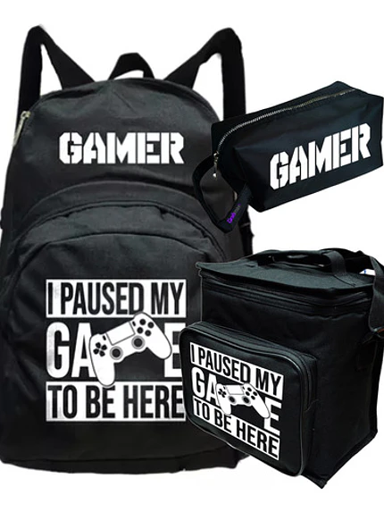 Pack Gamer Paused My Game Mochila Lonchera Estuche Grafimax 1