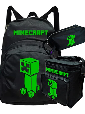 Mochila Creeper Minecraft Pack Lonchera Estuche Grafimax