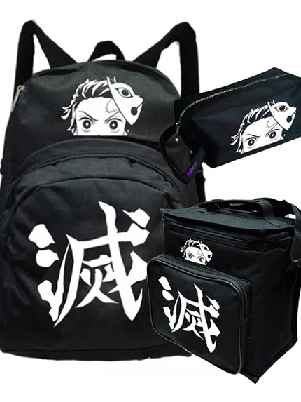Mochila Tanjiro Mascara Anime Pack Lonchera Estuche Grafimax 1