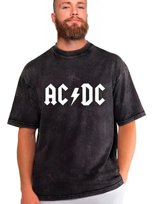 Polera Acdc Efecto Jeans Desgastada Grafimax