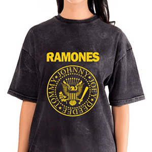 Polera Mujer Ramones Logo Efecto Jeans Desgastada Grafimax