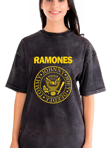 Polera Mujer Ramones Logo Efecto Jeans Desgastada Grafimax 1