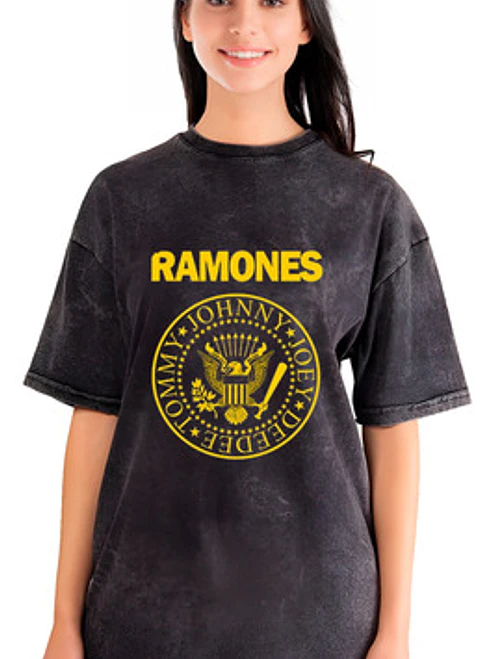 Polera Mujer Ramones Logo Efecto Jeans Desgastada Grafimax 1