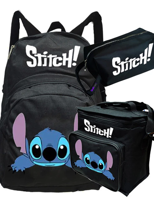 Mochila Stitch Acostado Movie Pack Lonchera Estuche Grafimax 1