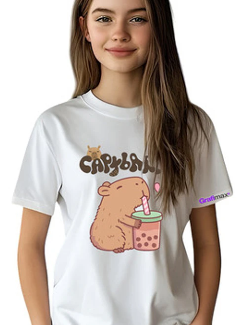 Polera Niñas Capibara Bubble Tea Diseños Grafimax 5