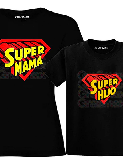 Polera Mama E Hijo Super Mamá Y Hijo Familia Grafimax 1