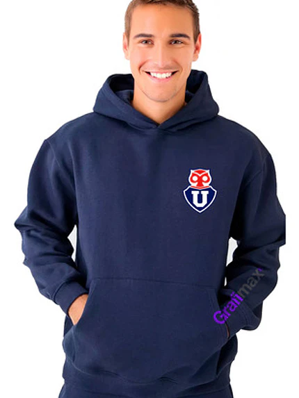 Polerón Capucha Universidad De Chile El Azul Doble Estampado Gfmx 1
