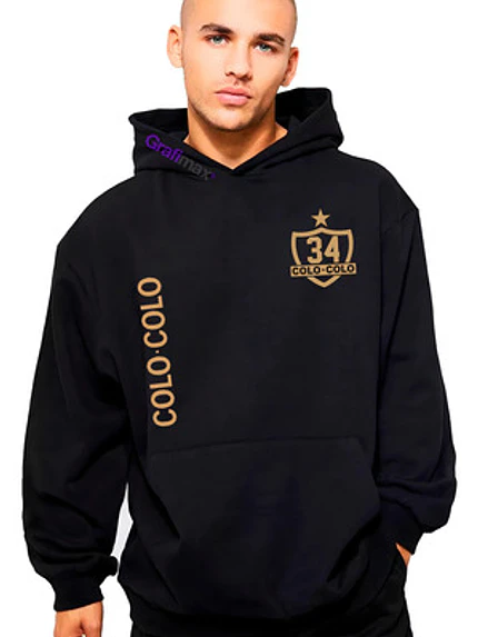 Polerón Capucha Colo Colo Escudo 34 Deporte Doble Estampado Gfmx 1