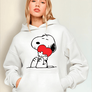 Polerón Snoopy Oversize Corazón Mujer Blanco Premium Grafimax