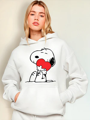 Polerón Snoopy Oversize Corazón Mujer Blanco Premium Grafimax