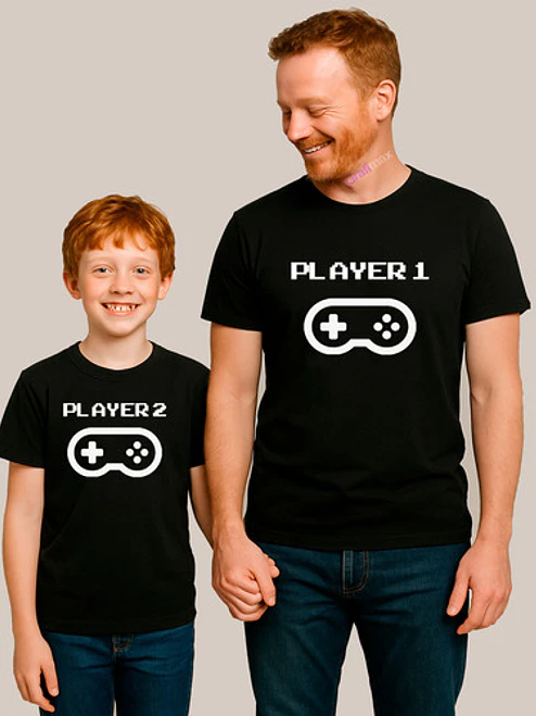 Polera Player 1 Y 2 Gamer Papá Hijo Familia Pack Grafimax 10