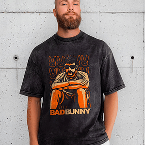 Polera Bad Bunny Orange Efecto Jeans Desgastada Grafimax