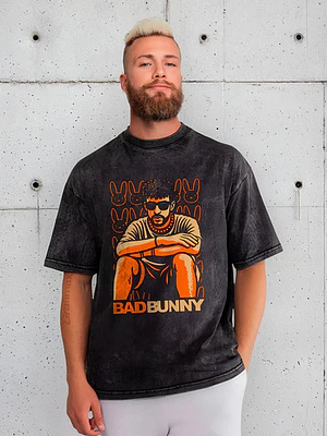 Polera Bad Bunny Orange Efecto Jeans Desgastada Grafimax