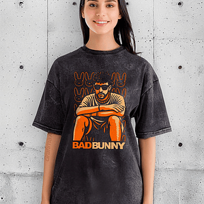 Polera Mujer Bad Bunny Efecto Jeans Desgastada Grafimax