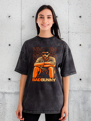 Polera Mujer Bad Bunny Efecto Jeans Desgastada Grafimax