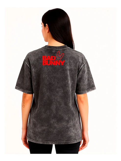 Polera Mujer Bad Bunny Efecto Jeans Desgastada Grafimax 2